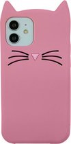 Peachy Schattige kat siliconen hoesje voor iPhone 12 mini - roze