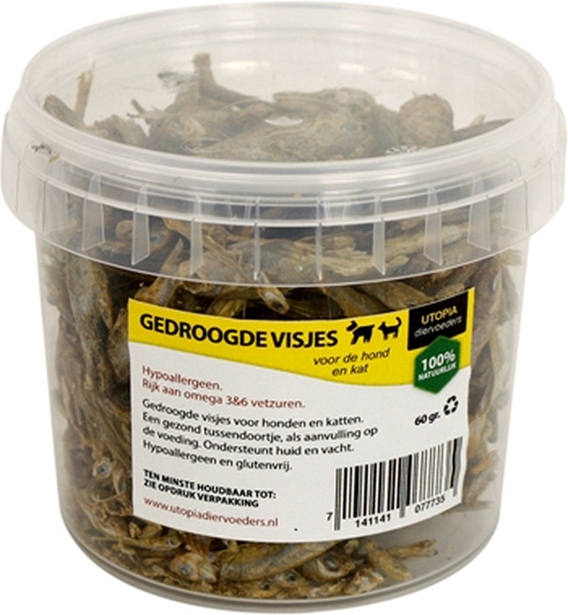 Utopia Gedroogde Visjes voor Kat en hond 60 gr - 100% puur en gezond