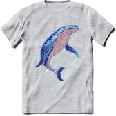 Dieren T-Shirt | Walvis shirt Heren / Dames | Wildlife whale cadeau - Licht Grijs - Gemaleerd - M