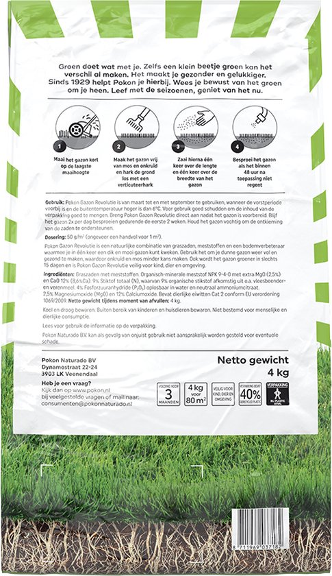 Pokon Gazon Revolutie 4kg - Gazonmest - Graszaad - Bodemverbeteraar - Voor 80m² - Resultaat Binnen 15 Dagen