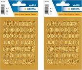Stickervellen met 54x stuks plak letters alfabet A-Z goud/folie 12 mm - 2 vellen