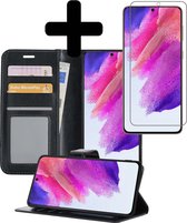Samsung S21 FE Hoesje Book Case Met Screenprotector - Samsung Galaxy S21 FE Case Hoesje Wallet Cover Met Screenprotector - Zwart