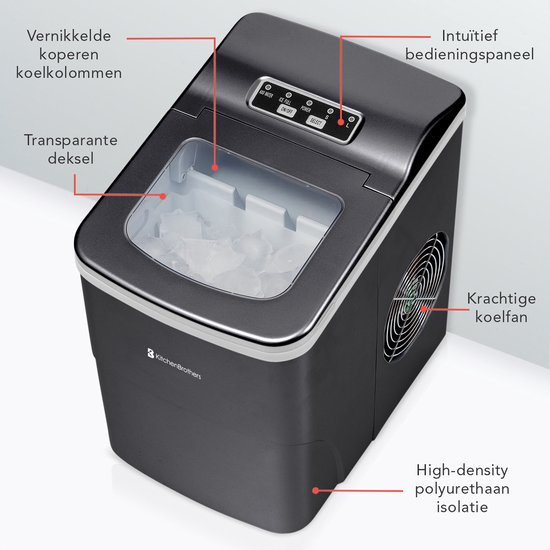 Machine à glaçons KitchenBrothers - 2 litres - 6-8 min. - 12kg/24h - Ice Block Maker avec Ice Scoop - Zwart