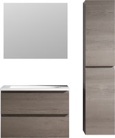 Badkamermeubel 100 cm Taupe eiken mineraalmarmer wastafel zonder kraangat Hanga