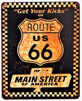 2D metalen wandbord "Route 66" 25x20cm
