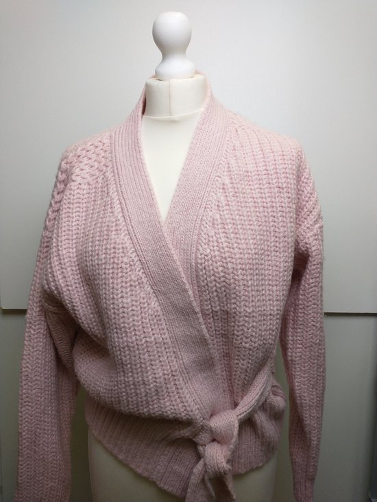 Dames wikkel gebreid vest lange mouwen roze L/XL | bol.com