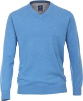 Redmond heren trui katoen - V-hals - blauw melange -  Maat: M