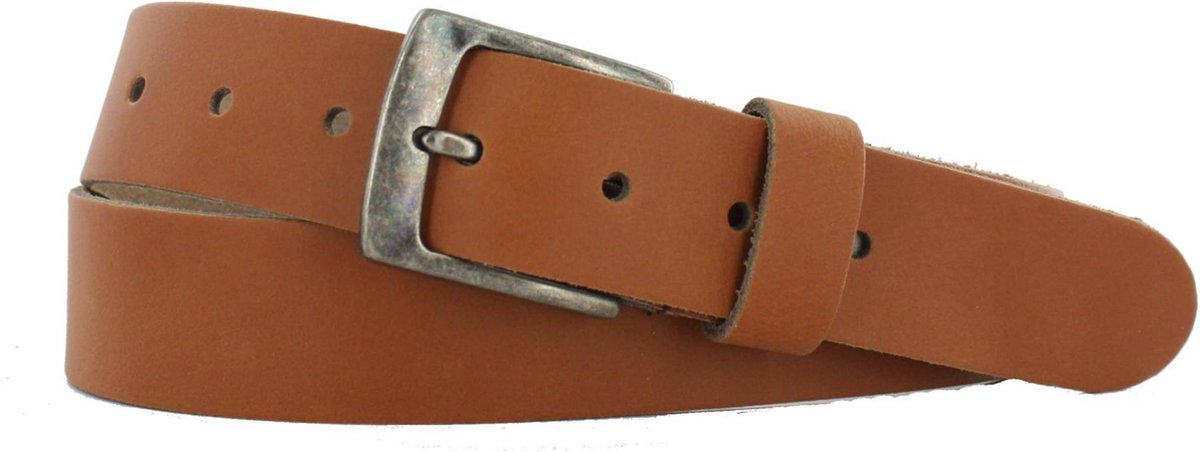 Leren Heren/Dames Riem | 3.5cm breed | Riemmaat: 115cm (totale lengte: 130cm) | 100% echt leer | Nikkelvrije gesp | Kleur: cognac