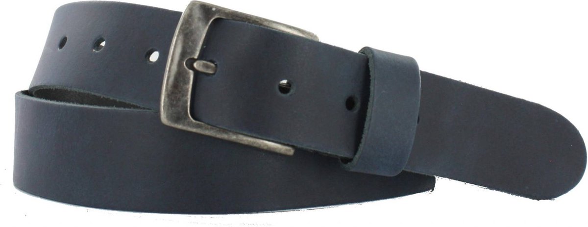Leren Heren/Dames Riem | 3.5cm breed | Riemmaat: 115cm (totale lengte: 130cm) | 100% echt leer | Nikkelvrije gesp | Kleur: navy