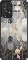 Samsung A52s hoesje glass - Grey cubes | Samsung Galaxy A52 5G case | Hardcase backcover zwart
