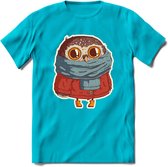 Winter uil T-Shirt Grappig | Dieren uilen Kleding Kado Heren / Dames | Animal Skateboard Cadeau shirt - Blauw - 3XL