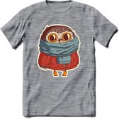 Winter uil T-Shirt Grappig | Dieren uilen Kleding Kado Heren / Dames | Animal Skateboard Cadeau shirt - Donker Grijs - Gemaleerd - L