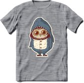Casual haai uil T-Shirt Grappig | Dieren vissen uilen Kleding Kado Heren / Dames | Animal Skateboard Cadeau shirt - Donker Grijs - Gemaleerd - 3XL