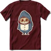 Casual haai uil T-Shirt Grappig | Dieren vissen uilen Kleding Kado Heren / Dames | Animal Skateboard Cadeau shirt - Burgundy - XL