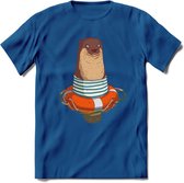 Casual zeehond T-Shirt Grappig | Dieren zeehonden Kleding Kado Heren / Dames | Animal Skateboard Cadeau shirt - Donker Blauw - M