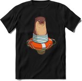 Casual zeehond T-Shirt Grappig | Dieren zeehonden Kleding Kado Heren / Dames | Animal Skateboard Cadeau shirt - Zwart - 3XL