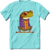 Casual kikker T-Shirt Grappig | Dieren reptiel Kleding Kado Heren / Dames | Animal Skateboard Cadeau shirt - Licht Blauw - L