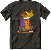 Casual kikker T-Shirt Grappig | Dieren reptiel Kleding Kado Heren / Dames | Animal Skateboard Cadeau shirt - Donker Grijs - L