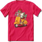 Casual scooter kikker T-Shirt Grappig | Dieren reptiel Kleding Kado Heren / Dames | Animal Skateboard Cadeau shirt - Roze - XXL