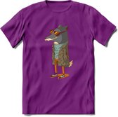 Casual vos T-Shirt Grappig | Dieren honden Kleding Kado Heren / Dames | Animal Skateboard Cadeau shirt - Paars - XL