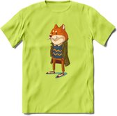 Casual vos T-Shirt Grappig | Dieren honden Kleding Kado Heren / Dames | Animal Skateboard Cadeau shirt - Groen - S