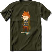 Casual vos T-Shirt Grappig | Dieren honden Kleding Kado Heren / Dames | Animal Skateboard Cadeau shirt - Leger Groen - S