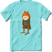 Casual vos T-Shirt Grappig | Dieren honden Kleding Kado Heren / Dames | Animal Skateboard Cadeau shirt - Licht Blauw - L