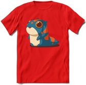 Schattige monster kat T-Shirt Grappig | Dieren katten Kleding Kado Heren / Dames | Animal Skateboard Cadeau shirt - Rood - L