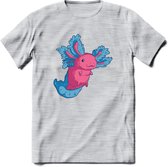 Schattig Axolotl T-Shirt Grappig | Dieren amfibieën Kleding Kado Heren / Dames | Animal Cadeau shirt - Licht Grijs - Gemaleerd - S
