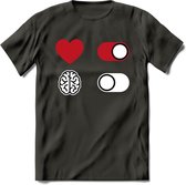 Hart Aan Brein Uit - Valentijn T-Shirt | Grappig Valentijnsdag Cadeautje voor Hem en Haar | Dames - Heren - Unisex | Kleding Cadeau | - Donker Grijs - XXL