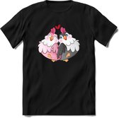 Tortelduifjes - Valentijn T-Shirt | Grappig Valentijnsdag Cadeautje voor Hem en Haar | Dames - Heren - Unisex | Kleding Cadeau | - Zwart - XL