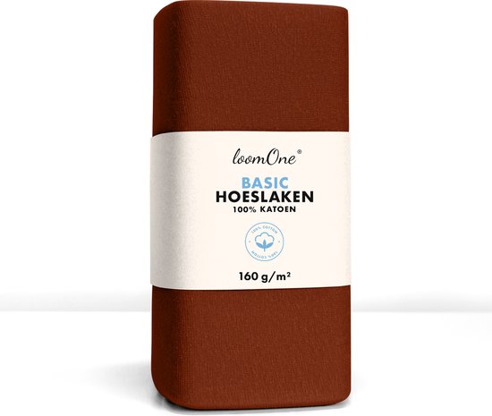 Loom One Hoeslaken – 100% Jersey Katoen – 140x220 cm – tot 40cm matrasdikte– 160 g/m² – voor Boxspring-Waterbed - Bruin