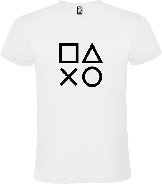 Wit t-shirt met Playstation Buttons print Zwart