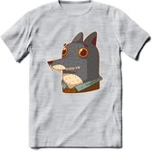 Casual wolf T-Shirt Grappig | Dieren Kleding Kado Heren / Dames | Animal Skateboard Cadeau shirt - Licht Grijs - Gemaleerd - 3XL