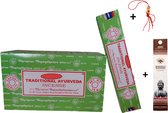 2 pakjes met 15 gram - Wierook - Wierookstokjes - Incense sticks - Traditional Ayurveda + 5 Mini Wierookstokjes + Gelukspoppetje