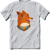 zwoele vos T-Shirt Grappig | Dieren Kleding Kado Heren / Dames | Animal Skateboard Cadeau shirt - Licht Grijs - Gemaleerd - M