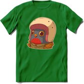 Duif met helm T-Shirt Grappig | Dieren vogel Kleding Kado Heren / Dames | Animal Skateboard Cadeau shirt - Donker Groen - S