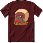 Duif met helm T-Shirt Grappig | Dieren vogel Kleding Kado Heren / Dames | Animal Skateboard Cadeau shirt - Burgundy - XXL
