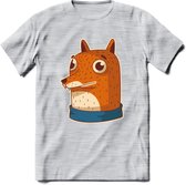 Casual vos T-Shirt Grappig | Dieren Kleding Kado Heren / Dames | Animal Skateboard Cadeau shirt - Licht Grijs - Gemaleerd - XL