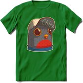 Chirp vogel T-Shirt Grappig | Dieren Kleding Kado Heren / Dames | Animal Skateboard Cadeau shirt - Donker Groen - L