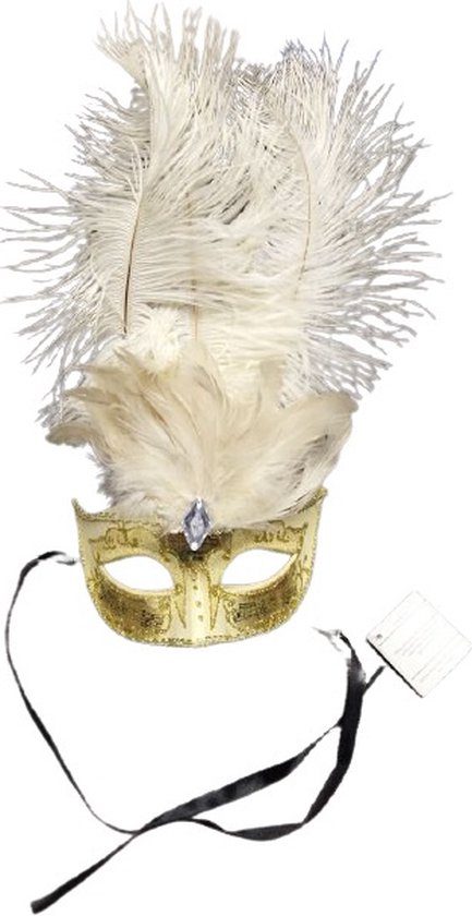 Venetiaans masker grote veren met muzieknoot wit | bol.com