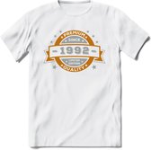 Premium Since 1992 T-Shirt | Goud - Zilver | Grappig Verjaardag Kleding Cadeau Shirt | Dames - Heren - Unisex Tshirt | - Wit - XXL