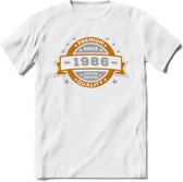 Premium Since 1986 T-Shirt | Goud - Zilver | Grappig Verjaardag Kleding Cadeau Shirt | Dames - Heren - Unisex Tshirt | - Wit - L