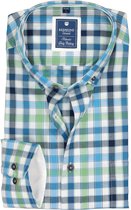 Redmond regular fit overhemd - Oxford - blauw - wit en groen geruit - Strijkvriendelijk - Boordmaat: 39/40