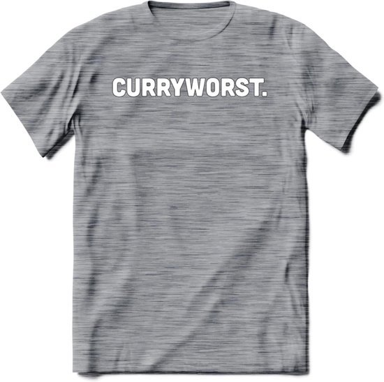 Curryworst - Snack T-Shirt | Grappig Verjaardag Kleding Cadeau | Eten En Snoep Shirt | Dames - Heren - Unisex Tshirt | - Donker Grijs - Gemaleerd - M