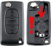 Citroen - klapsleutel behuizing - 3 knoppen - middelste knop achterklep bediening - VA2 sleutelbaard zonder zijgroef - CE0536 met batterijhouder in de achterdeksel