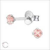 Aramat jewels ® - Mini oorbellen roze kristal 925 zilver 3mm