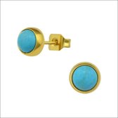 Aramat jewels ® - Oorbellen blauw goudkleurig chirurgisch staal 6mm