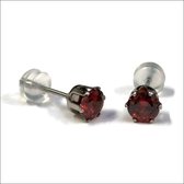 Aramat jewels ® - Zirkonia zweerknopjes rond 5mm oorbellen donker rood chirurgisch staal