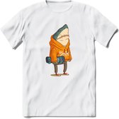 Casual skater haai T-Shirt Grappig | Dieren vissen Kleding Kado Heren / Dames | Animal Skateboard Cadeau shirt - Wit - M